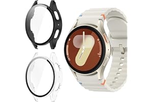 Vanrain Hülle für Samsung Galaxy Watch 7 40MM, 2 Stück 360° Rundum PC Case mit Schutzfolie Glas Bumper Vollständige Abdeckung Schutzhülle, Schutz Hülle Gehäuse Schwarz+Transparent