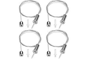 JaneYi Lighting Suspension Kit 4 Pack 1 Meter Stainless Steel Ceiling Light Hanging Wire Rope Cable Heavy Duty Chandelier Pendant Light Hanging Kit Adjustable Wire for LED Panel Linear Ceiling Lights