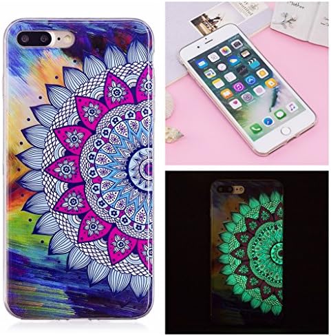iPhone 7 Plus Luminous Case, Yunbaozi iPhone 8 Plus Case New Pattern Soft Silicone Case Transparent Protective Cover * Inner Pattern Never Peel Off * Flexible Smooth Skin TPU Rubber Cover Slim Lightweight Shell Glowing in the Dark * Anti-Shock Anti-Scratch Creative Design Cover for iPhone 7 Plus /8 Plus - Rainbow Totem Flowers
