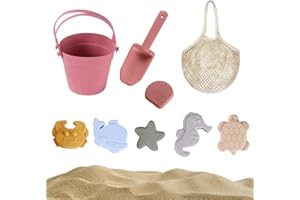 KBIBCK 9 Pièces Jouet de Plage Enfant, Kit de Jeu de Plage Enfant, Jouet de Sable en Silicone, Jouets de Plage avec Seau en Silicone, Pelle, Moules de Sable, Sac en Filet pour Jardin, Plage (Bordeaux)