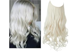 SARLA Hair Extension 18 Inch Invisible Adjustable Wire Hair Piece Curly Wavy Long Synthetic Hairpieces for Women Natural Heat Temperature Fiber (18 Inch (Pack of 1), White Blonde)