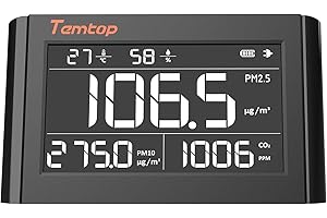 Temtop CO2 PM2.5 PM10 Monitor jakości powietrza Montowany na ścianie 7.3 "Duży ekran Detektor jakości powietrza Wyświetlacz temperatury i wilgotności, P1000