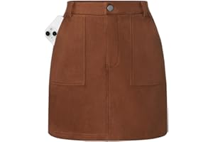 Kate Kasin Women's Casual A-Line Skirt Soft Elegant Autumn Skirt with Pockets