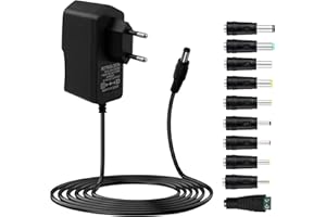 OUPDATE 12V 1A Cargador Universal con 10 Enchufes de DC, Adaptador de Corriente para Router WLAN, Router, Tiras LED, Cámara de Vigilancia, Caja de TV, Radio, Monitor LCD, Ventilador Caso, 1M