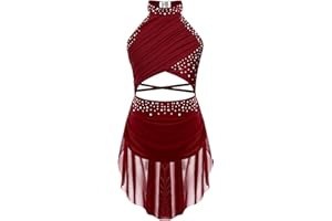 IEFIEL Robe de Soiree Princesse Fille Costume De Spectacle Danse Lyrique pour Enfants Justaucorps Gymnastique Danse Contemporaine Dos Nu Strass Scintillants