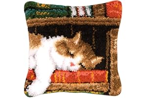 Coopay Knüpfkissen Set mit Knüpfhaken und Toolkit zum Selber Knüpfen Kissens, DIY Katze Kissen Dekokissen, 43 x 43 cm