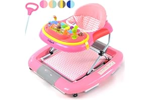 Daliya® BEBISTEP 4in1 Spiel- und Lauflernwagen - Gehfrei mit Schaukelfunktion Babywalker Lauflernwagen Laufhilfe Babywippe mit Musik- & Spielecenter & Esstisch (Rosa)