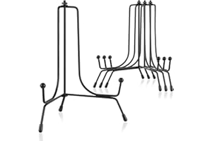 Mocoosy 4 Pack Improved Anti-Slip Plate Stands for Display, 6 Inch Plate Holder Display Stand, Picture Frame Holder Stand, Black Iron Easel Stands for Photo, Decorative Plate, Tablets and Tabletop Art