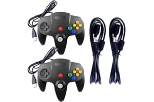 NewHail 2Pack Classic N64 USB Controller, Retro N64 Bit Gamepad USB Wired PC Controller Joystick for Windows PC Mac Linux Retro Pie (Black) + 1.5m USB Extension Cable