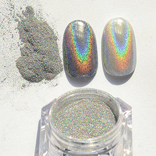 PhantomSky Nagel Glitzer Glänzend Spiegel Chrom Nagelpuder Maniküre Pigment – Regenbogen Silber(1g geladen) - 2