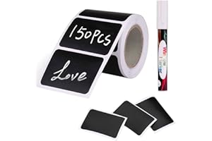 Joyoldelf 150 pegatinas de pizarra, etiquetas impermeables con bolígrafo, etiquetas adhesivas de cocina, para tarros de especias, mermelada, etc., 6 x 4 cm (rectangulares)