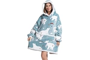 Msrlassn Felpe con Cappuccio Donna e Uomo Giganti Oversize Pullover Indossabile Coperta Blanket Hoodie Confortevole Felpa Coperta Felpone con Tasca (Orso polare)