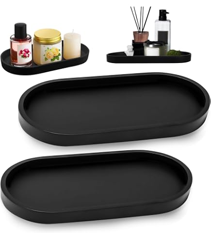 Muzhu 2 Stück Badezimmer Tablett: Deko Ablageschale aus Schwarz Silikon, Oval Tabletts, Badezimmer Deko Waschbecken Ablage für Waschtisch Wohnzimmer Küche Spülbecken Organizer Waschbecken Badewanne Küche, Haushalt & Wohnen