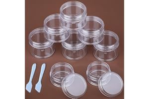 LUXIREMI Lot de 5 pots à cosmétiques en plastique transparent avec mini cuillères et étiquettes autocollantes (5 x 10 g)