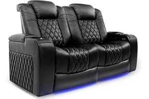 VALENCIA THEATER SEATING Valencia Tuscany Home Theater Seating | Premium Top Grain Italian Nappa 11000 Leather, Power Reclining, Power Lumbar Support, Power Headrest (Row of 2 Loveseat, Black)