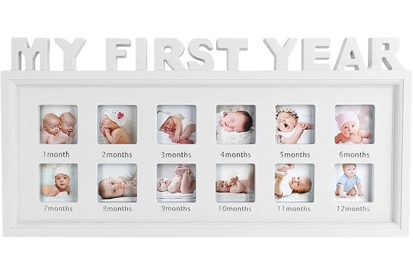 Cadre Photo pour Bébé, 12 Photos Bricolage Enfant Croissance Souvenirs Cadre Photo"Ma Première Année" Photo Murale et Table, Décoration de Maison Paroi, Cadeau de naissance pour Nouveau-né, 42 * 21cm