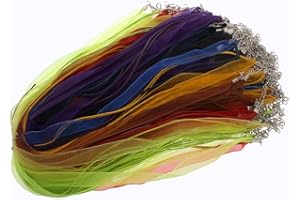 Perlin Collar de organza con cierre de cordón de algodón, 10 unidades, con cadena de metal, cierre de mosquetón