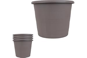 Lizzy 4pc Round Reusable Plastic Plant Pot 20cm | Plastic Plant Pots for Indoor Outdoor Flower Pots, Heavy Duty and Stylish Plant Pots for Indoor Plants with Drainage Holes (Sand)