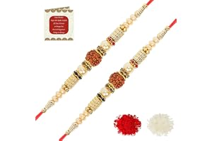 Riddhika Ventures Divine Protection Rudraksha Rakhi (Set of 2) with Roli Chawal and Greeting Card || Rudraksha is a sacred sy