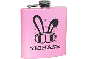 PIXELSTUDIO Flachmann mit Gravur Lustige Sprüche Berge Wandern Bergsteigen Après-Ski Skifahren Geschenk Pink/Rosa - Skihase