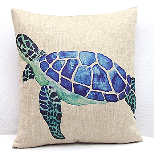 Vanki ocean serial Cotton Linen Square Decorative Throw Pillow Case Cushion Cover 18X 18 inches ,lovely blue Sea Turtles