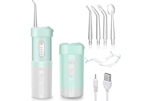 Acboor Jet Dentaire, 200ML Hydropulseur Dentaire avec 4 Modes et 4 Buses Irrigateur à Dents Hydropulseur Nettoyant Interdentaire Portable IPX7 Irrigateur Oral Imperméable Vert