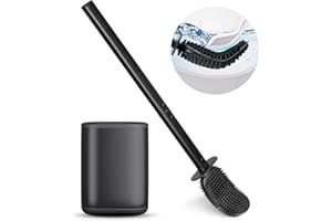 APTMAPT Scopino WC Silicone con Supporto in Acciaio Inox, Spazzolino WC Bagno ad Asciugatura Rapida, Montaggio a Pavimento o a Parete, Include 2 Adesivi da Parete, Nero