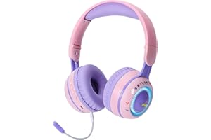 LAIBUY Kinder Kabellose Kopfhörer, Kinder Kopfhörer mit 85db Lautstärkebegrenzung/LED-licht/Mikrofon, verstellbare & Faltbare Kinder Bluetooth Kopfhörer, Over Ear Kopfhörer für Schule/Reise/PC/Telefon