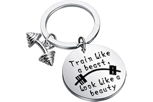 FEELMEM FEELUK Workout Gift Fitness Gift Train Like a Beast Look Like a Beauty Sports Quotes Bodybuilding Keychain Gift for Bodybuilder Personal Trainer