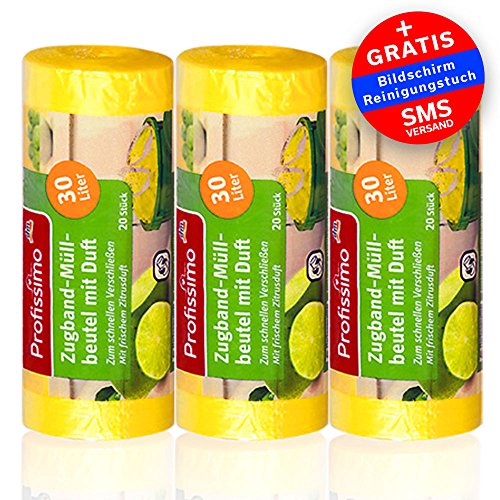 Zugband Müllbeutel mit frischem Zitrusduft – 30 Liter (60 Stück) – 3er Pack (3×20 Stück) – Ideal für Büro, Haushalt und Bad - 2