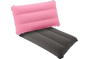 SUTAFOR Lot de 2 Oreillers Gonflables de Voyage Compacts, Portables Coussin de Plage pour Le Camping, Les Excursions 44x28 cm, Rose+Gris