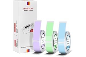 ORGBRO Etiqueta Térmica Para Etiquetadora, 3 Rollos Etiquetas Adhesivas Personalizadas 12×40mm, Pegatinas Autoadhesivas para Oficina y Hogar, 160 Etiquetas/Rollo, Verde/Morado/Azul