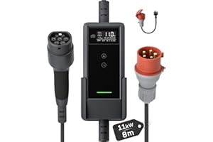 ‎DÉ dé Ładowarka Samochodowa 11 kW 8m [6A-16A, trójfazowy] Kabel do Ładowania Samochodu Elektrycznego Typu 2 16A, Ładowarka EV Wtyczka CEE do Modeli Y, E-208, 500e i innych EV/PHEV