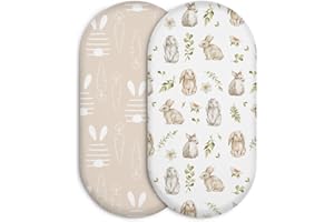 SOARWG KIDS Moses Basket Sheets, Cozy and Lightweight Oeko-tex100 Baby Bassinet Sheets for Boy and Girl, Crib Fitted Sheets Fit for Oval, Hourglass & Rectangle Bassinet Soft Fitted Sheet Rabbit Style