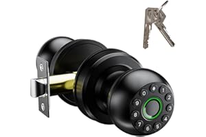 XENOCAM Cerradura Inteligente Biométrica Pomo de Puerta con Autenticación de Huellas Dactilares y Control de Aplicación, Negro