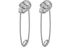 JewelryWe - Orecchini con Spilla di Sicurezza, Orecchini a Perno, Orecchini in Acciaio Inossidabile con Testa di Leone/Lupo/Teschio
