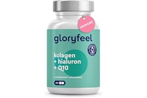 ‎GLORYFEEL Kolagen+koenzym Q10+kwas hialuronowy - Premium: Kolagen morski - Z cynkiem, magnezem, witaminą B12, D3, A i C - 60 kap. - Testowane laboratoryjnie, wysoka dawka bez dodatków, wyprodukowane w Niemczech