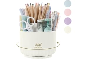 skydue Organizador Escritorio, Portalapices Escritorio Giratorio 360°, Organizador Escritorio Con 5 Compartimentos, Desk Organizer Para Oficina, Escuela Y Hogar (Blanco)