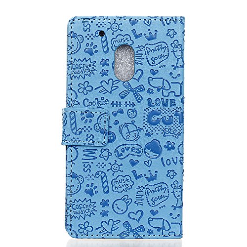 Handyhülle für Motorola Moto G4 Play,QUENJOY® Cartoon Textur Leder Tasche Smart Cover Flip Case Beschützer Haut Schutzhülle Hüllen für Lenovo/Motorola Moto G4 Play SM4386AE7L1,SM4386AD1L1 Smart Phone,Blau 02 - 2