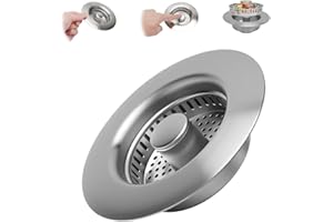 WOKICOR Cuisine Passoire et Bouchon Combo, Universel 3 en 1 Coquille en Acier Inoxydable, Passoire Anti-colmatage et Filtre évier avec Valve de vidange escamotable, adapté Ø7,5–8,7 cm