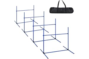 YARDIN Agility - Set di 4 ostacoli regolabili in altezza, set di aste per slalom con borsa per il trasporto, attrezzi per l'allenamento per cani, 104 x 70 x 101 cm, blu