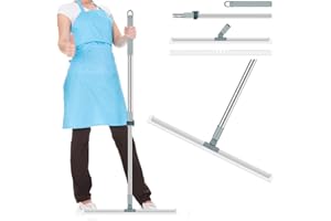 Balai Raclette Sol de Large 50cm Raclette de Sol avec Manche Long Réglable 73-107cm Raclette de Nettoyage Sol en Silicone Rotatif à 180 ° pour Nettoyage de Vitre Salle de Bain Cuisine Garage (Blanc)