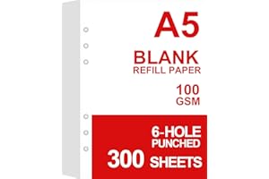 GETVOW (3 Pack) A5 Blank Paper Refills, 6 Hole Punched, 300 Sheets/600 Pages Loose Leaf Paper for Large Leather Journal/Filofax Binders, 100gsm Blank Printing Paper, 5.8'' x 8.2''