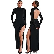 Vestito Lungo Donna Bodycon Elegante - Maniche Lunghe, Senza Schienale, Per Feste E Serate - Foto 11
