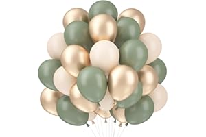 CAPANEUS Luftballons Grün Gold, 60 Stück Luftballons Salbeigrün, Beige Grüne Luftballons Geburtstag Set, Luftballons Eukalyptus Grün, Luftballon Girlande Grün Party Ballons Hochzeit Babyparty Geburtstagsdeko
