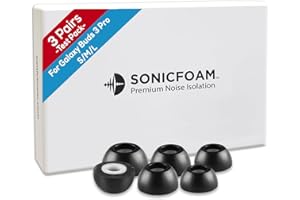 SONICFOAM Memory Foam Earbud Tips - Premium Noise Isolation, Replacement Foam Ear Tips, 3 Pairs for Buds 3 Pro (Buds 3 Pro, S/M/L, Black, Tester Pack)