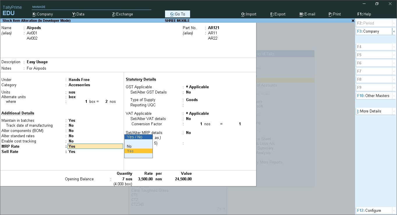 Auto Batch wise Sales & MRP Rate in Batch Allocation Screen - Tally Add-On (E-mail Delivery - No CD) - Single User