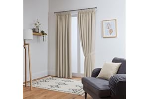 John Aird Blackout Curtains Pencil Pleat with Tie Backs (Natural, W 66" x L 54" (2 Panels) Thermal Energy Saving Curtains for Bedroom & Living Room