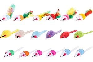 Jodsen 18Pcs Katzenspielzeug Maus Spielzeugmaus für Katzen Mäuse Rasseln Kleiner Maus Katzenminzen Spielzeug mit Federschwanz Pelzung Interaktives Katzenspielzeug Gemischt Cat Plüsch Mouse Spielzeug