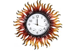 HOBYLUBY 13'' Sun Outdoor Uhr, Outdoor Wanduhr mit Thermometer und Hygrometer Combo, Außenuhr für Terrasse, Wohnzimmer, Küche, Garten